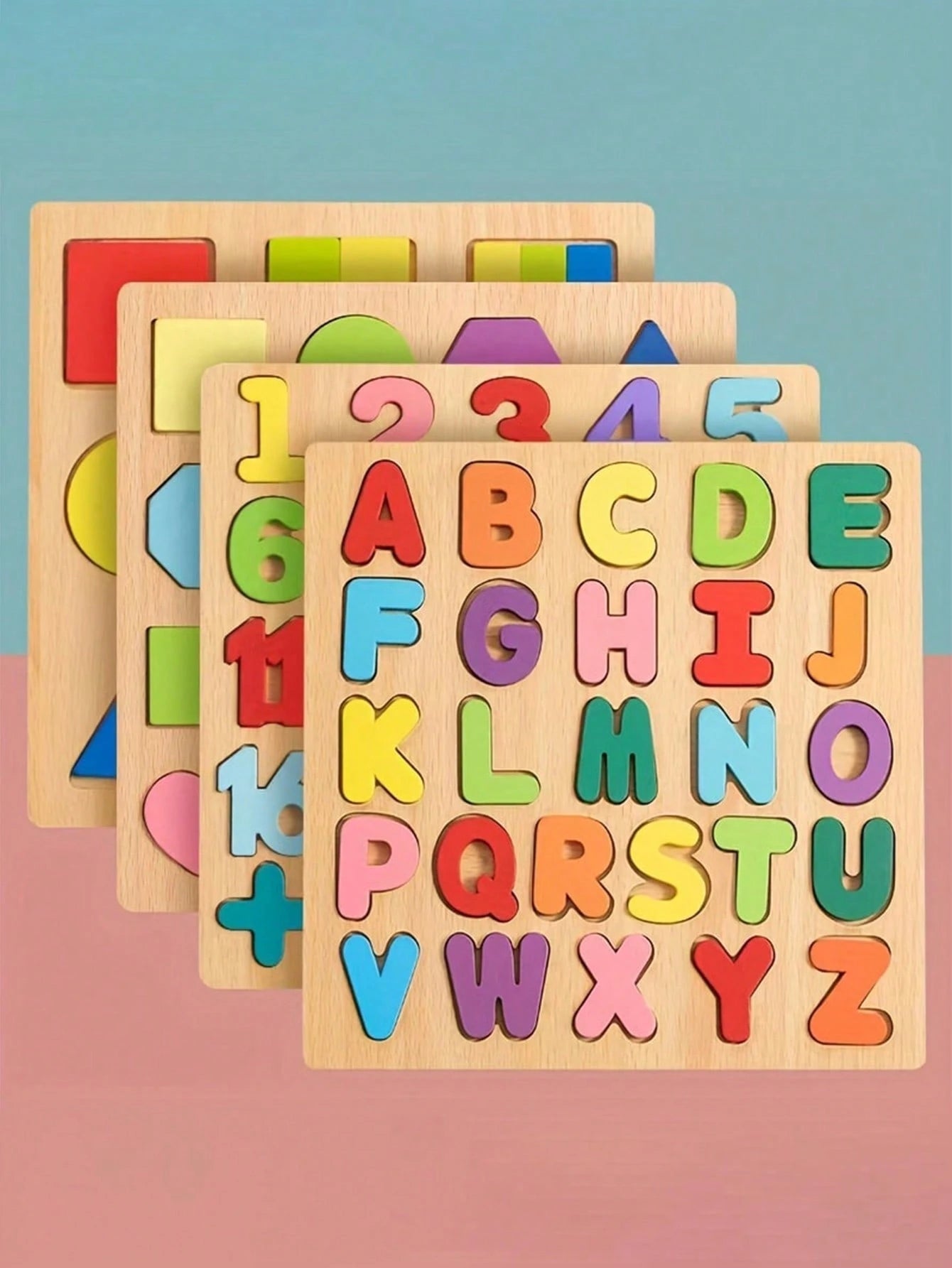 Set éducatif en bois 3-en-1 – Formes, alphabet et chiffres
